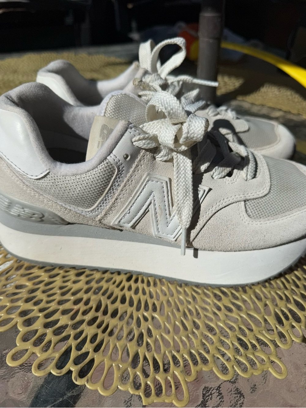 New Balance Women's Cream/Light Beige Lace-Up Sneakers